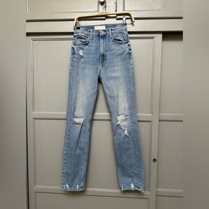 MOTHER Light Blue Distressed Straight Leg Jeans